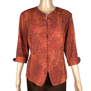 Vintage Kathy Che Animal Print 3/4 Sleeve Blouse Size 10
